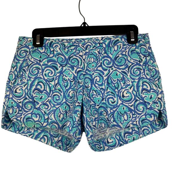 Lilly Pulitzer Womens Adie Chasing Tail Fish Side Zip 100% Cotton Blue Shorts 00 - Picture 1 of 9